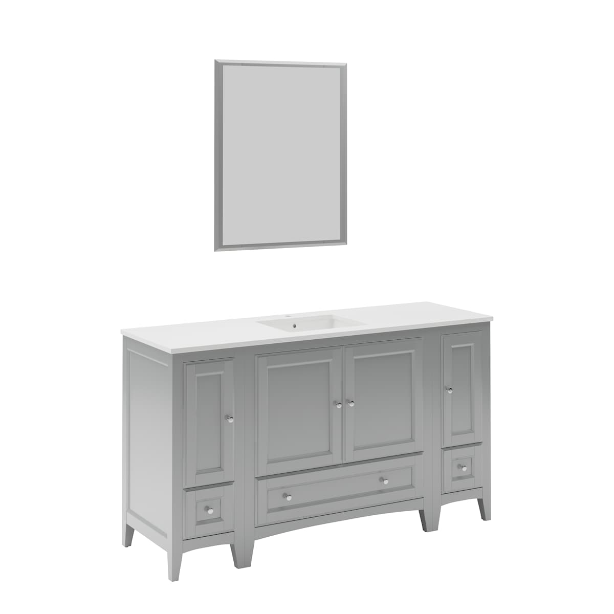 Oxford 60" Free Standing Single Basin Vanity Set with Cabinet, Quartz Vanity Top, and Framed Mirror
