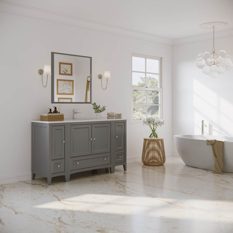 Oxford 60" Free Standing Single Basin Vanity Set with Cabinet, Quartz Vanity Top, and Framed Mirror - image 13