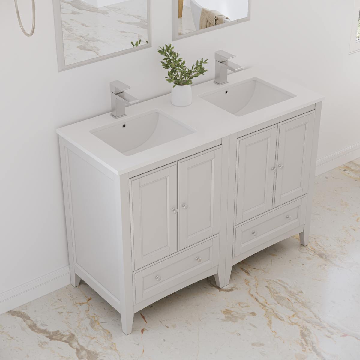 Oxford 48" Free Standing Double Basin Vanity Set with Cabinet, Quartz Vanity Top, and Framed Mirror