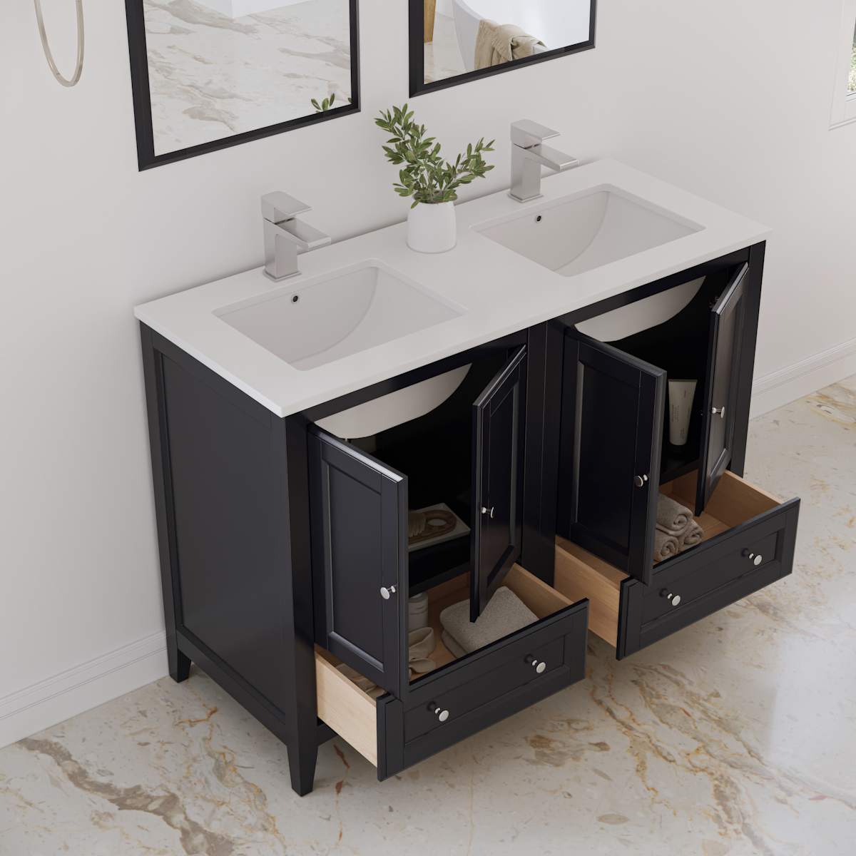 Oxford 48" Free Standing Double Basin Vanity Set with Cabinet, Quartz Vanity Top, and Framed Mirror - image 10
