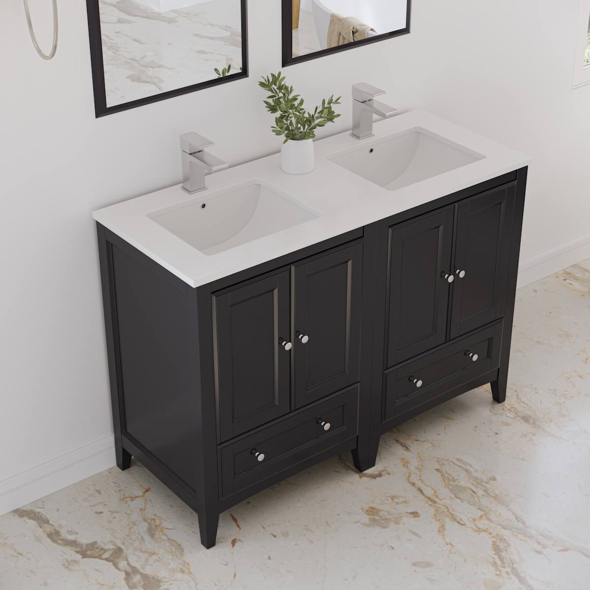 Oxford 48" Free Standing Double Basin Vanity Set with Cabinet, Quartz Vanity Top, and Framed Mirror - image 12