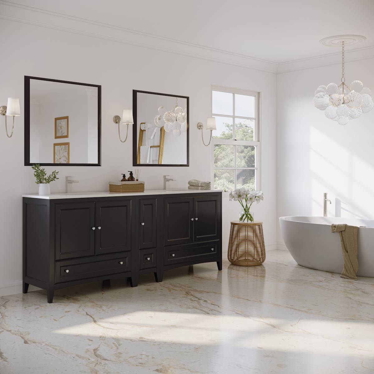 Oxford 84" Free Standing Double Basin Vanity Set with Cabinet, Quartz Vanity Top, and Framed Mirror - image 6
