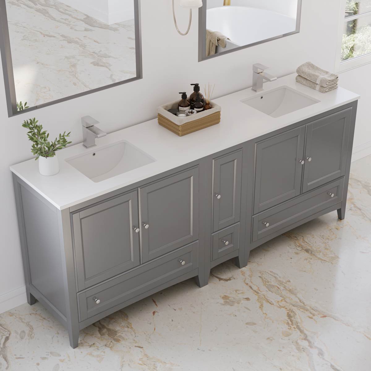 Oxford 84" Free Standing Double Basin Vanity Set with Cabinet, Quartz Vanity Top, and Framed Mirror - image 13