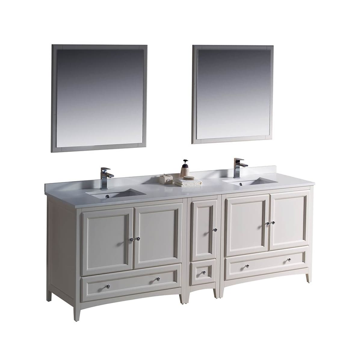 Oxford 84" Free Standing Double Basin Vanity Set with Cabinet, Quartz Vanity Top, and Framed Mirror