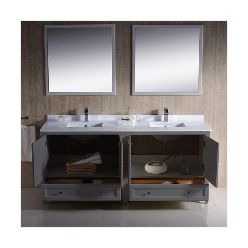 Oxford 72" Free Standing Double Basin Vanity Set with Cabinet, Quartz Vanity Top, and Framed Mirror - image 4