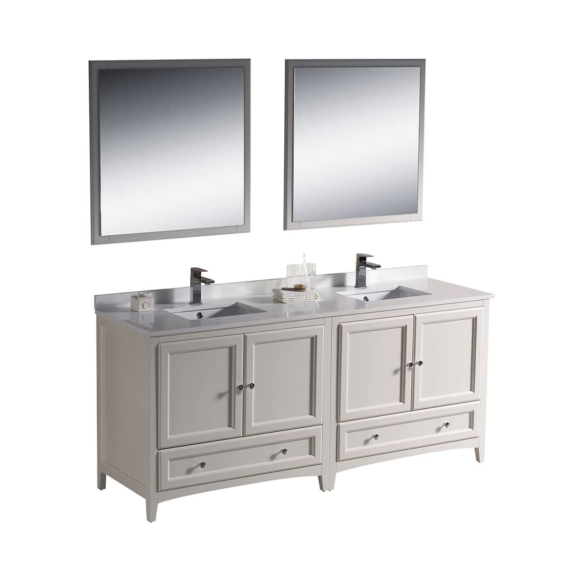 Oxford 72" Free Standing Double Basin Vanity Set with Cabinet, Quartz Vanity Top, and Framed Mirror