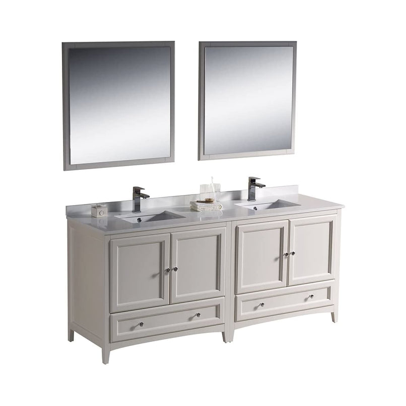 Oxford 72" Free Standing Double Basin Vanity Set with Cabinet, Quartz Vanity Top, and Framed Mirror - image 1