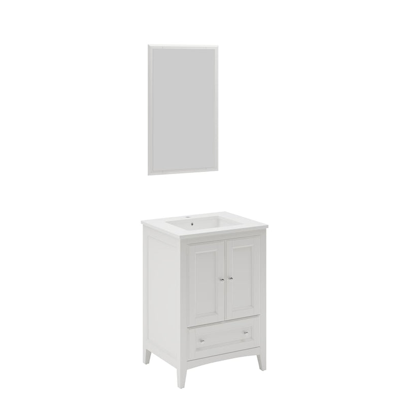 Oxford 24" Free Standing Single Basin Vanity Set with Cabinet, Quartz Vanity Top, and Framed Mirror - image 2