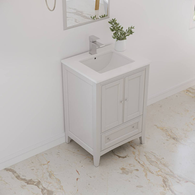 Oxford 24" Free Standing Single Basin Vanity Set with Cabinet, Quartz Vanity Top, and Framed Mirror - image 4