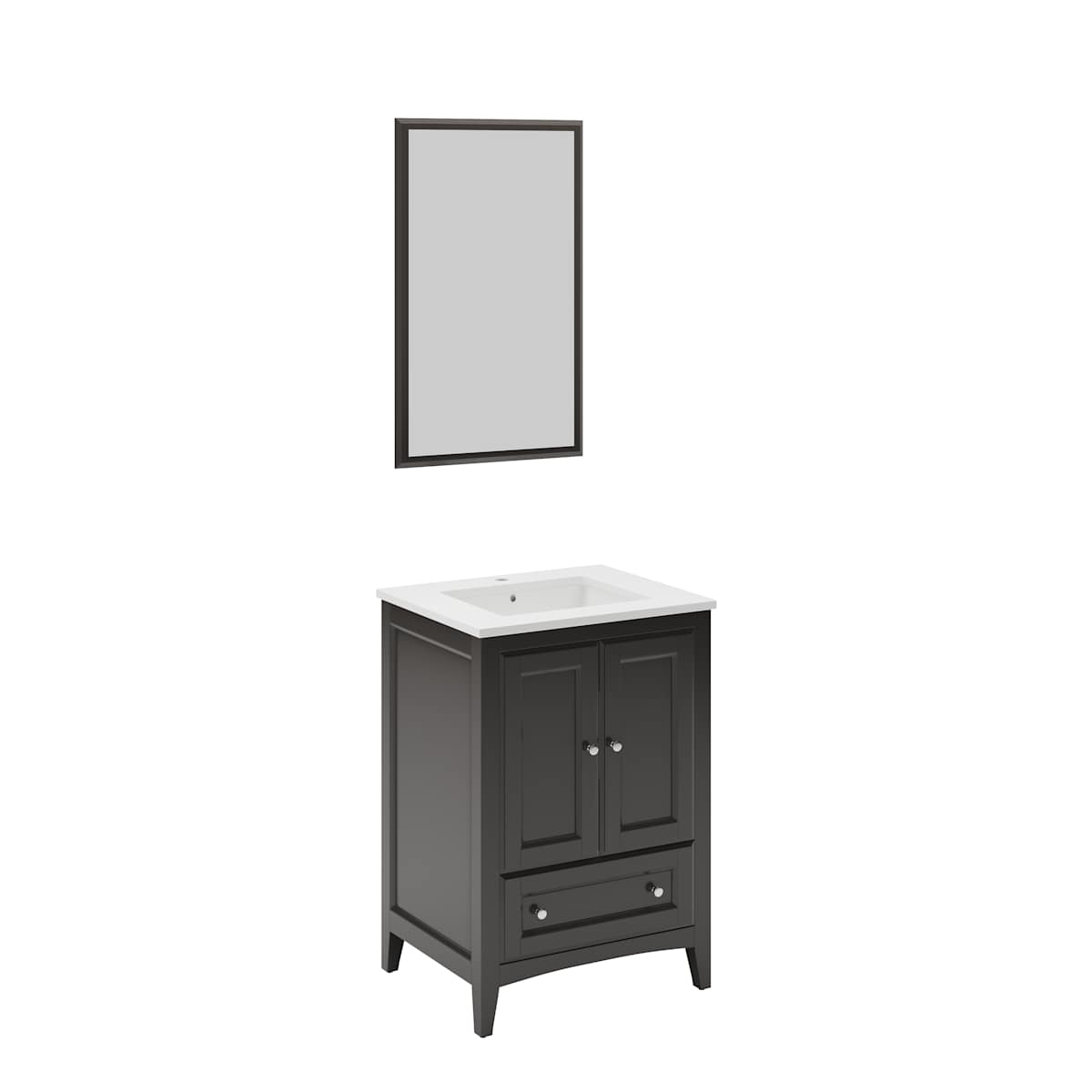 Oxford 24" Free Standing Single Basin Vanity Set with Cabinet, Quartz Vanity Top, and Framed Mirror