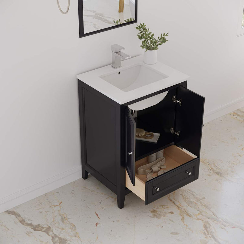 Oxford 24" Free Standing Single Basin Vanity Set with Cabinet, Quartz Vanity Top, and Framed Mirror - image 11