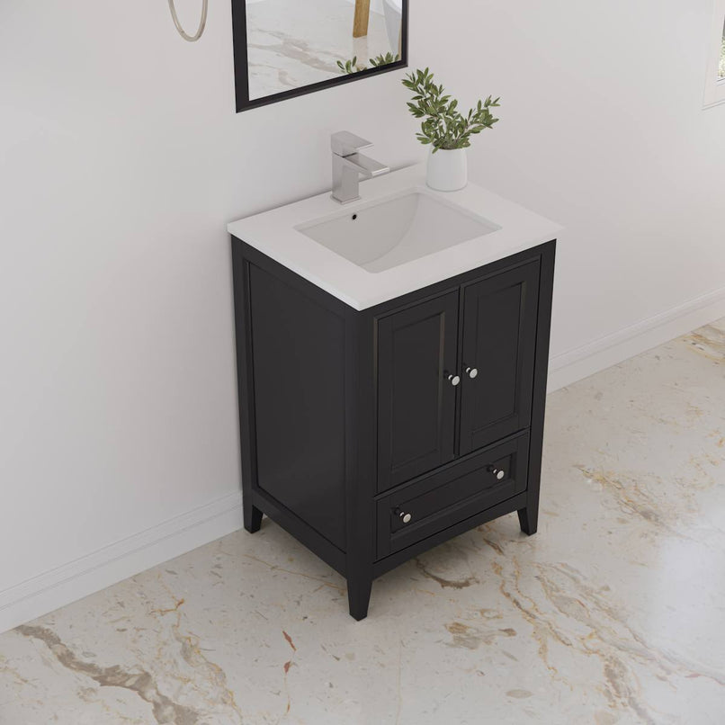 Oxford 24" Free Standing Single Basin Vanity Set with Cabinet, Quartz Vanity Top, and Framed Mirror - image 12
