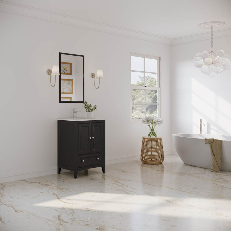 Oxford 24" Free Standing Single Basin Vanity Set with Cabinet, Quartz Vanity Top, and Framed Mirror - image 13