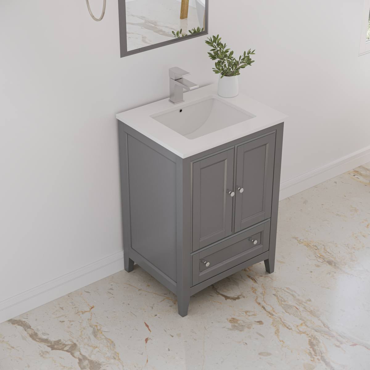 Oxford 24" Free Standing Single Basin Vanity Set with Cabinet, Quartz Vanity Top, and Framed Mirror - image 16