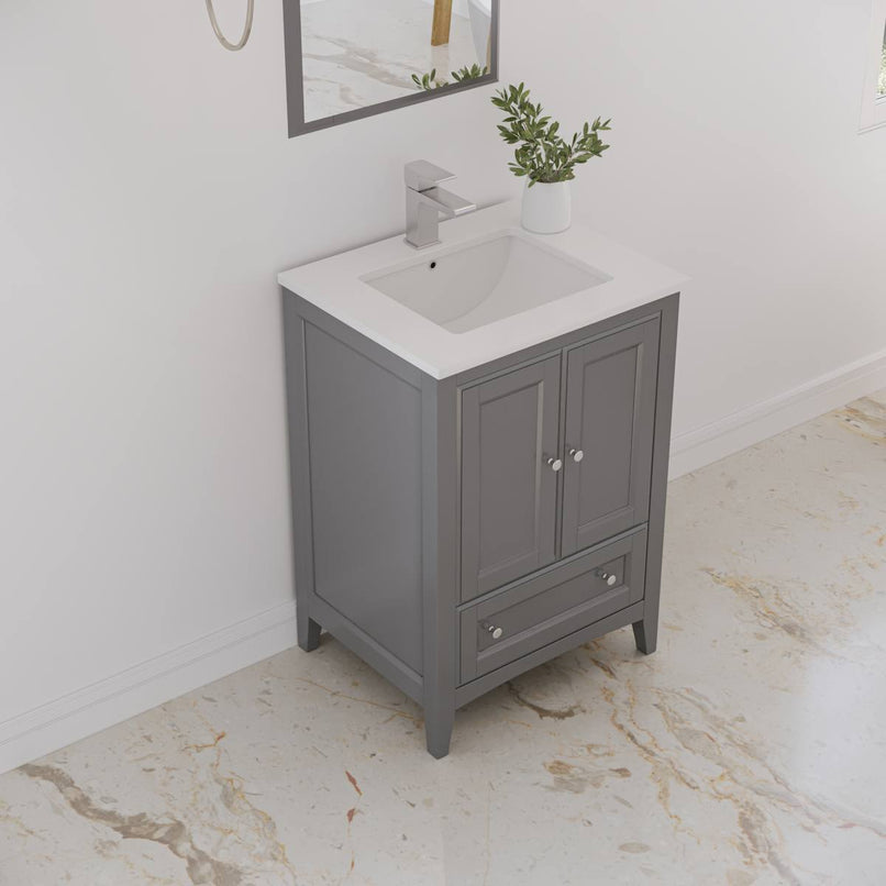 Oxford 24" Free Standing Single Basin Vanity Set with Cabinet, Quartz Vanity Top, and Framed Mirror - image 16