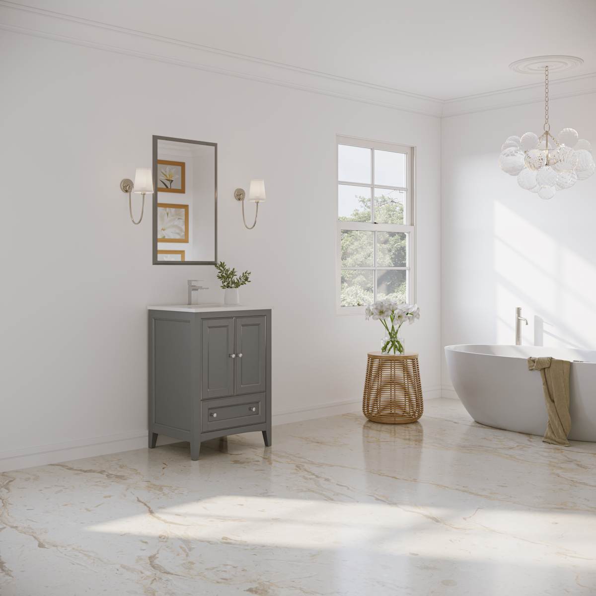 Oxford 24" Free Standing Single Basin Vanity Set with Cabinet, Quartz Vanity Top, and Framed Mirror - image 17