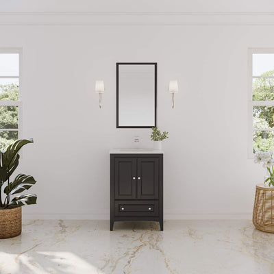 Oxford 24" Free Standing Single Basin Vanity Set with Cabinet, Quartz Vanity Top, and Framed Mirror - image 1