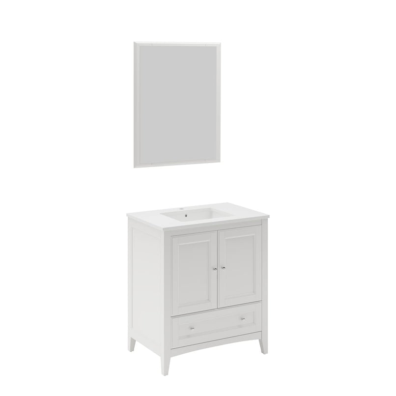 Oxford 30" Free Standing Single Basin Vanity Set with Cabinet, Quartz Vanity Top, and Framed Mirror - image 2