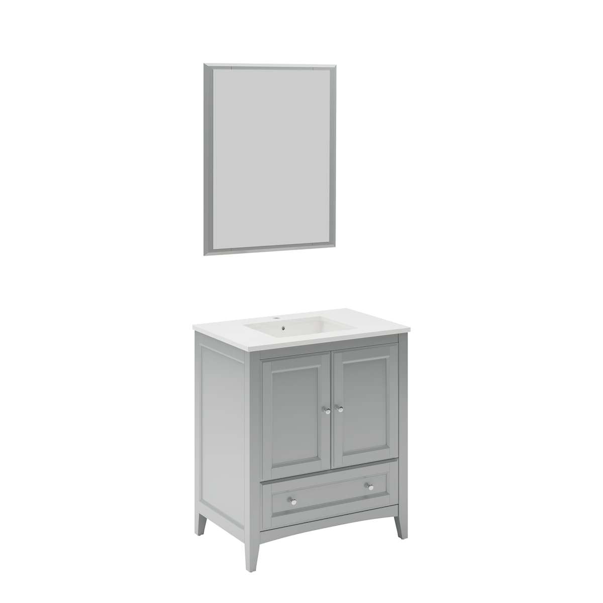 Oxford 30" Free Standing Single Basin Vanity Set with Cabinet, Quartz Vanity Top, and Framed Mirror