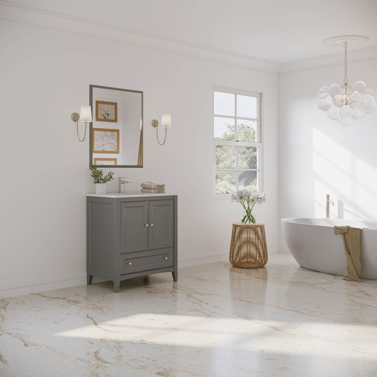 Oxford 30" Free Standing Single Basin Vanity Set with Cabinet, Quartz Vanity Top, and Framed Mirror - image 13
