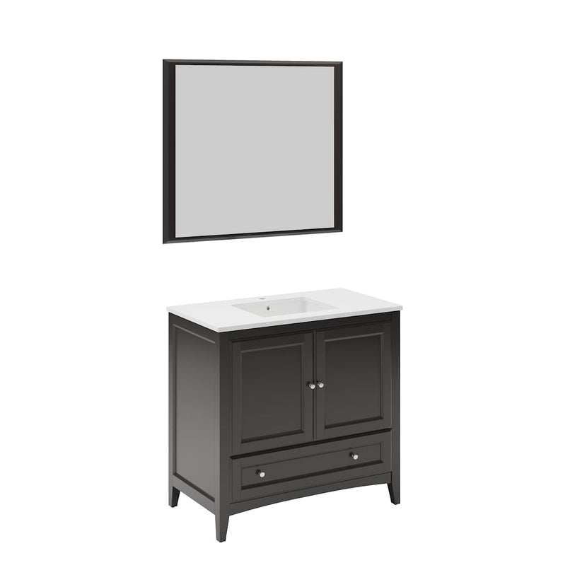 Oxford 36" Free Standing Single Basin Vanity Set with Cabinet, Quartz Vanity Top, and Framed Mirror - image 2