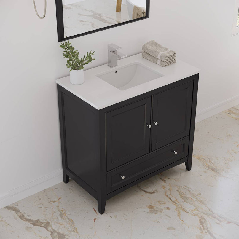 Oxford 36" Free Standing Single Basin Vanity Set with Cabinet, Quartz Vanity Top, and Framed Mirror - image 4