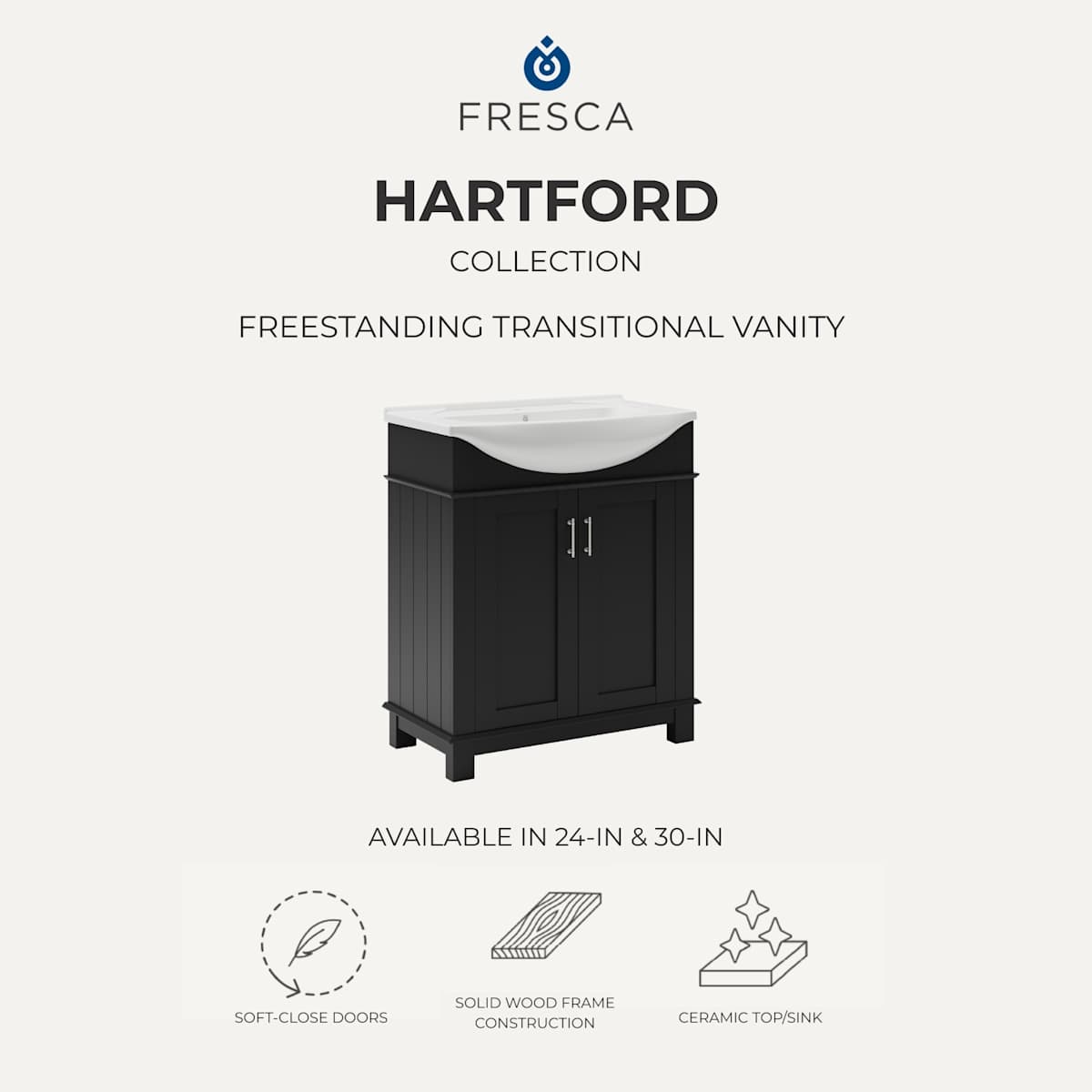 Hartford 24" Free Standing Single Basin Vanity Set with Cabinet and Ceramic Vanity Top - image 6