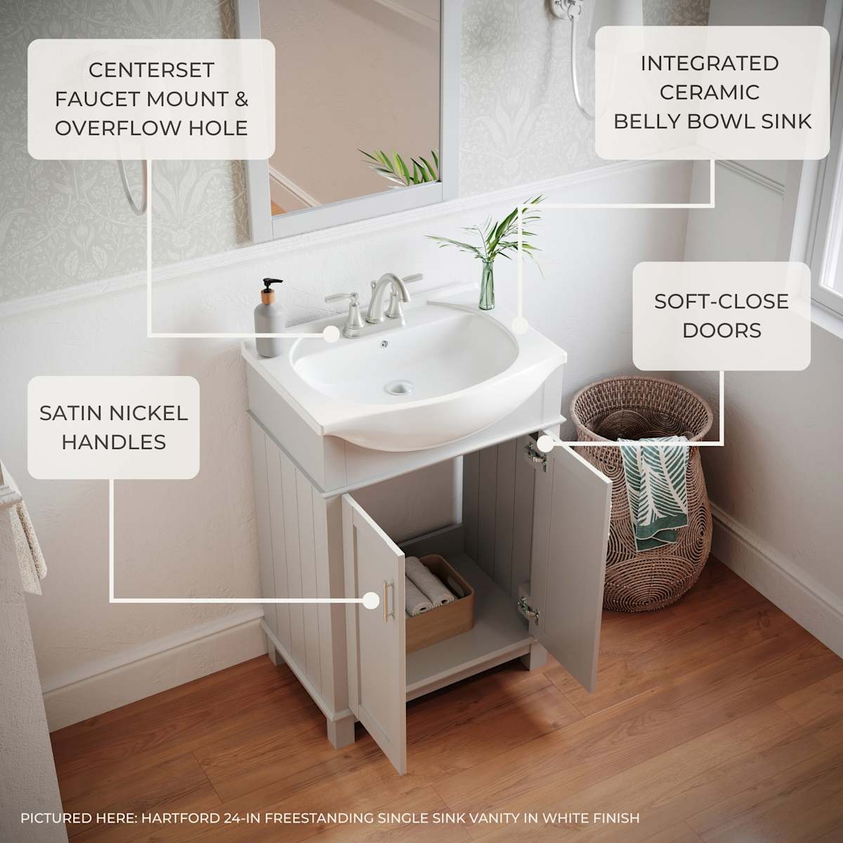 Hartford 24" Free Standing Single Basin Vanity Set with Cabinet and Ceramic Vanity Top