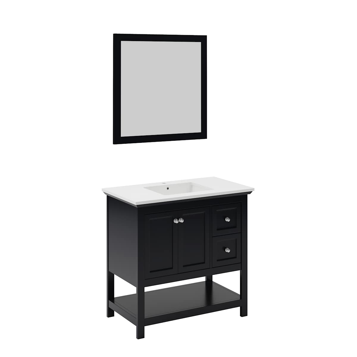 Manchester 36" Free Standing Single Basin Vanity Set with Cabinet, Quartz Vanity Top, and Framed Mirror