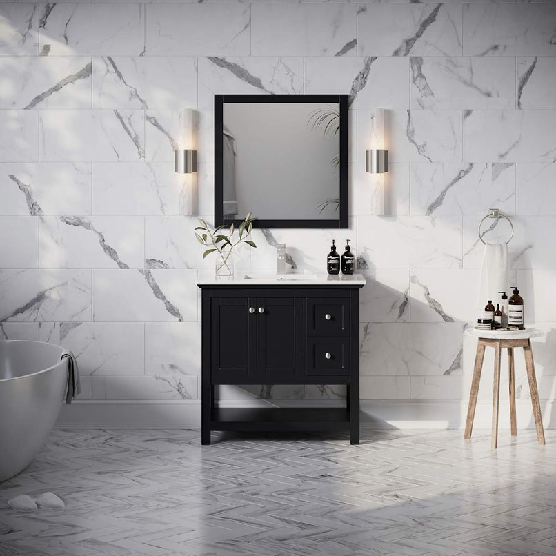 Manchester 36" Free Standing Single Basin Vanity Set with Cabinet, Quartz Vanity Top, and Framed Mirror - image 3