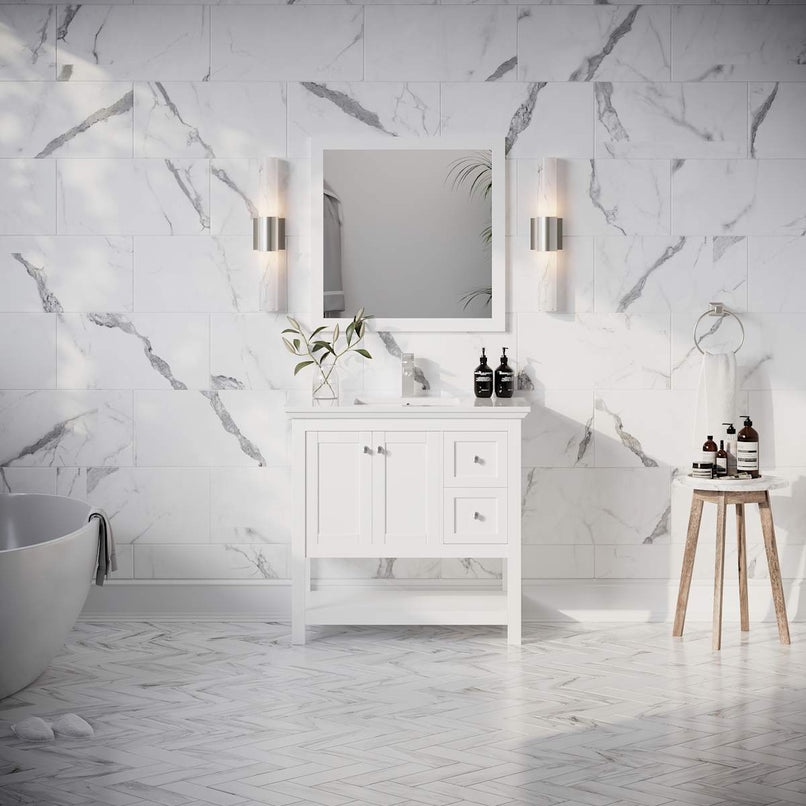 Manchester 36" Free Standing Single Basin Vanity Set with Cabinet, Quartz Vanity Top, and Framed Mirror - image 13