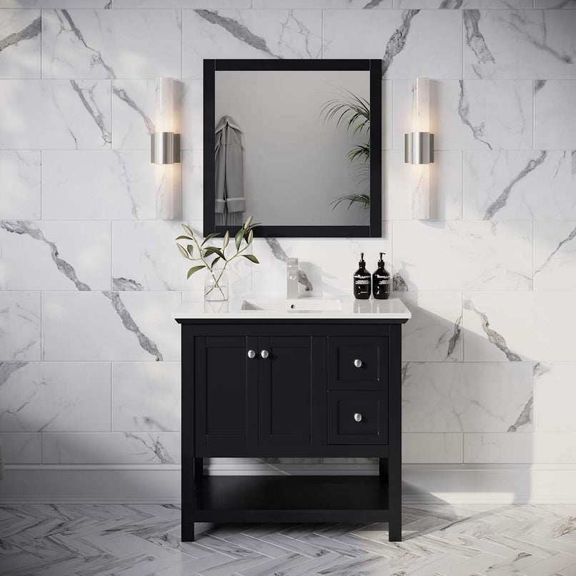 Manchester 36" Free Standing Single Basin Vanity Set with Cabinet, Quartz Vanity Top, and Framed Mirror - image 1