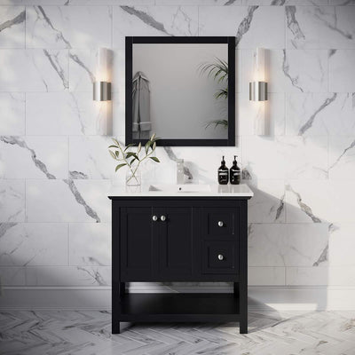 Manchester 36" Free Standing Single Basin Vanity Set with Cabinet, Quartz Vanity Top, and Framed Mirror - image 1