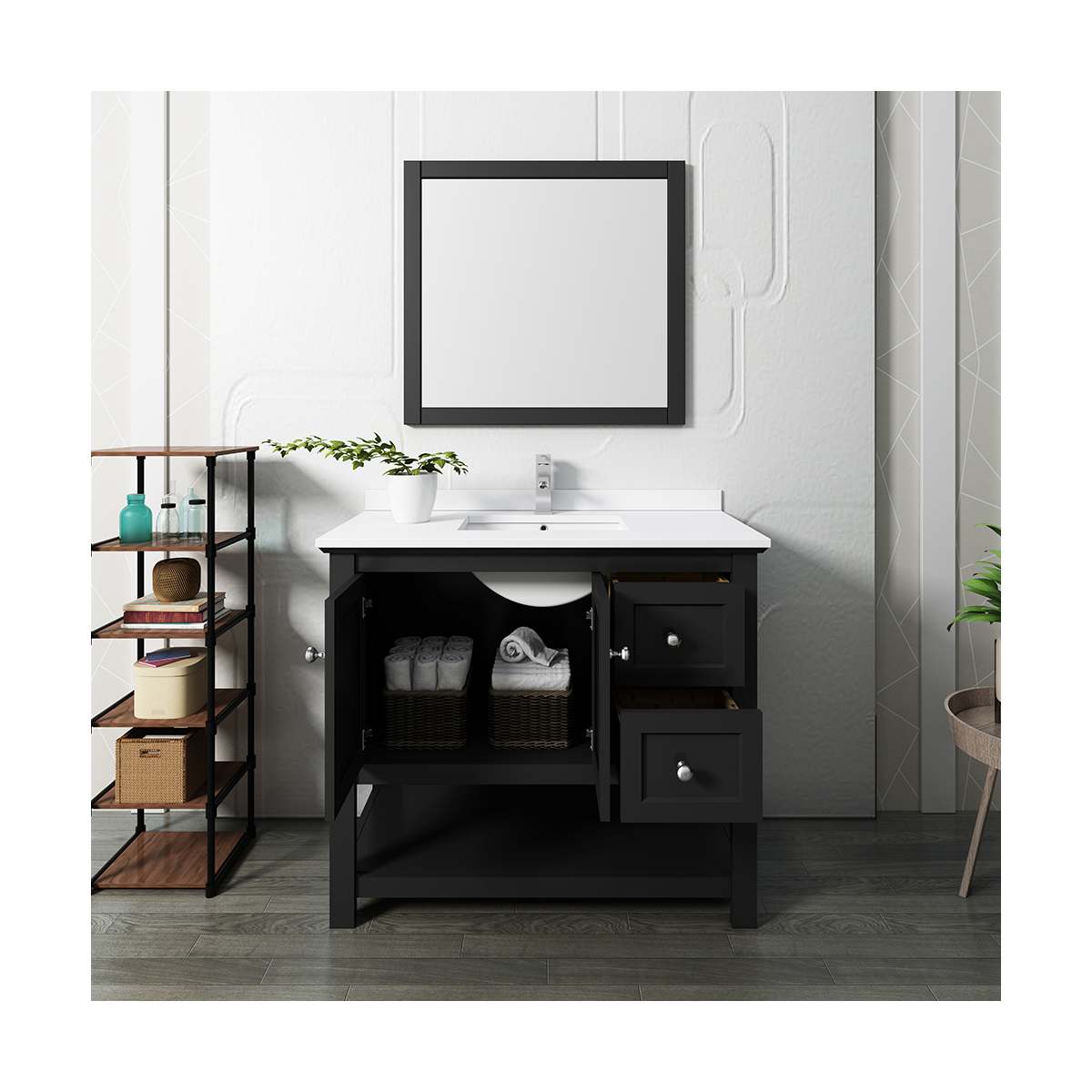 Manchester 42" Free Standing Single Basin Vanity Set with Cabinet, Quartz Vanity Top, and Framed Mirror - image 18