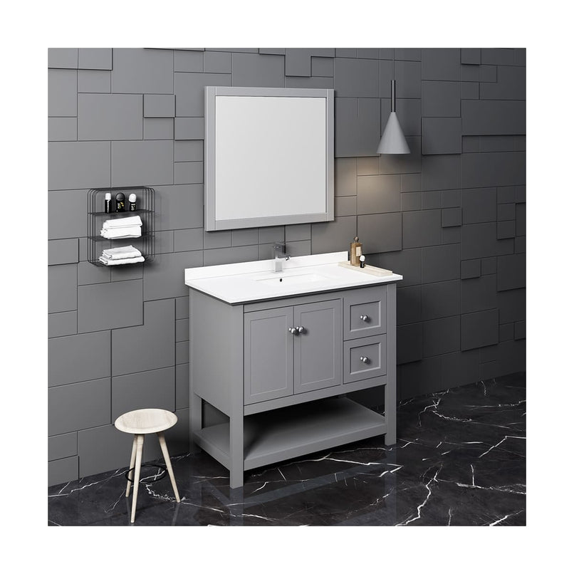 Manchester 42" Free Standing Single Basin Vanity Set with Cabinet, Quartz Vanity Top, and Framed Mirror - image 15
