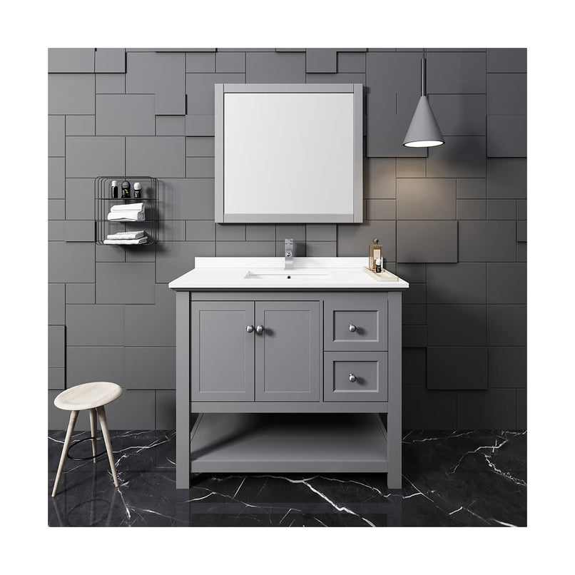 Manchester 42" Free Standing Single Basin Vanity Set with Cabinet, Quartz Vanity Top, and Framed Mirror - image 14