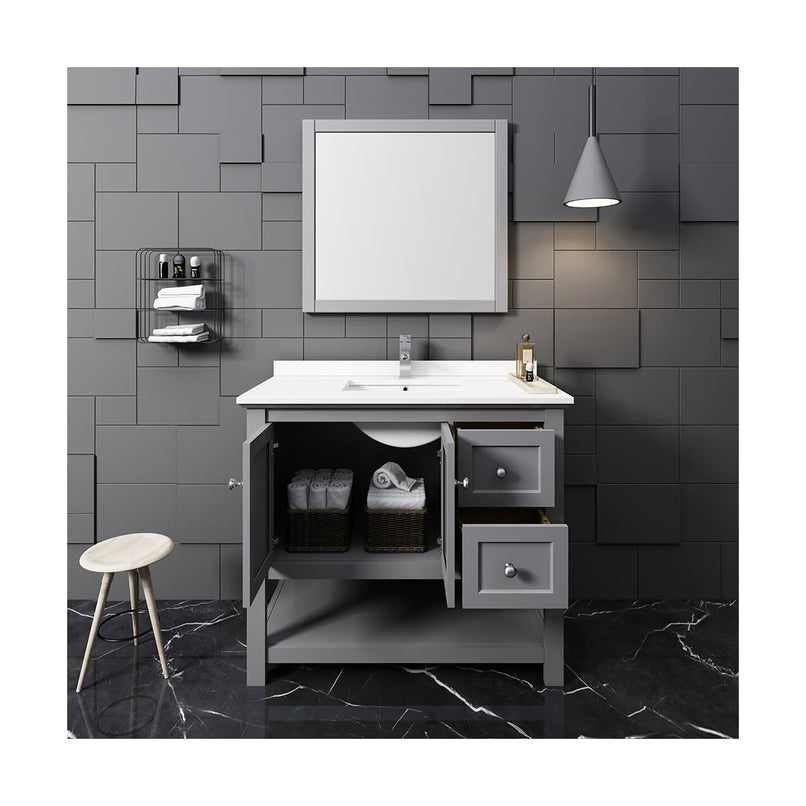 Manchester 42" Free Standing Single Basin Vanity Set with Cabinet, Quartz Vanity Top, and Framed Mirror - image 13