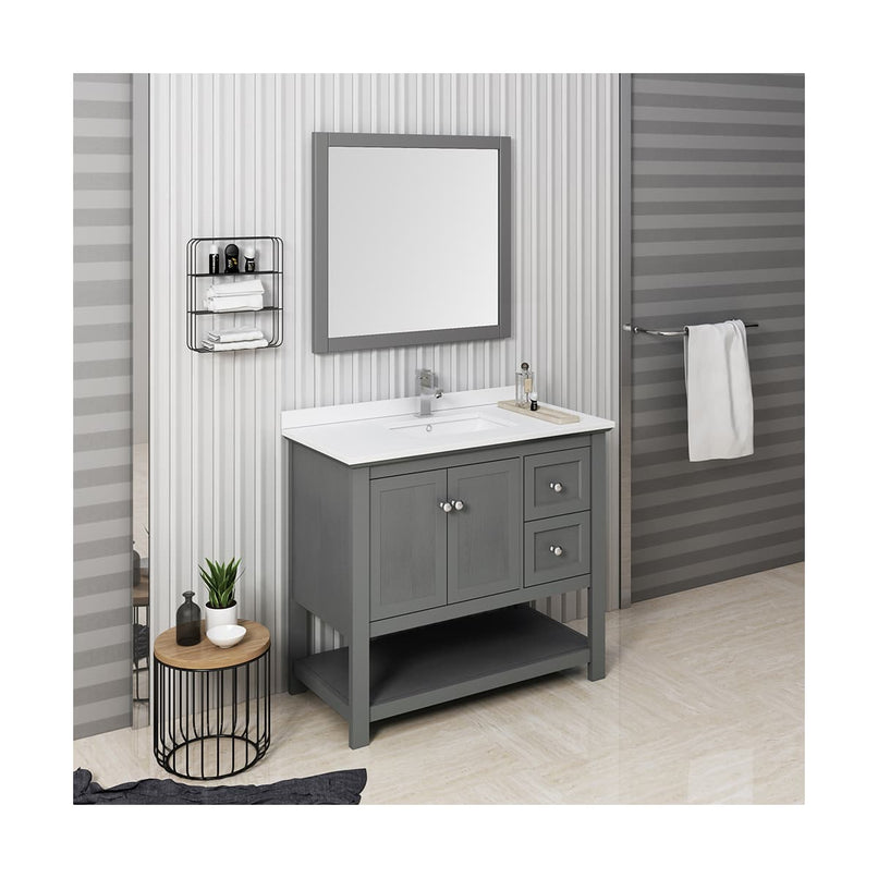 Manchester 42" Free Standing Single Basin Vanity Set with Cabinet, Quartz Vanity Top, and Framed Mirror - image 10