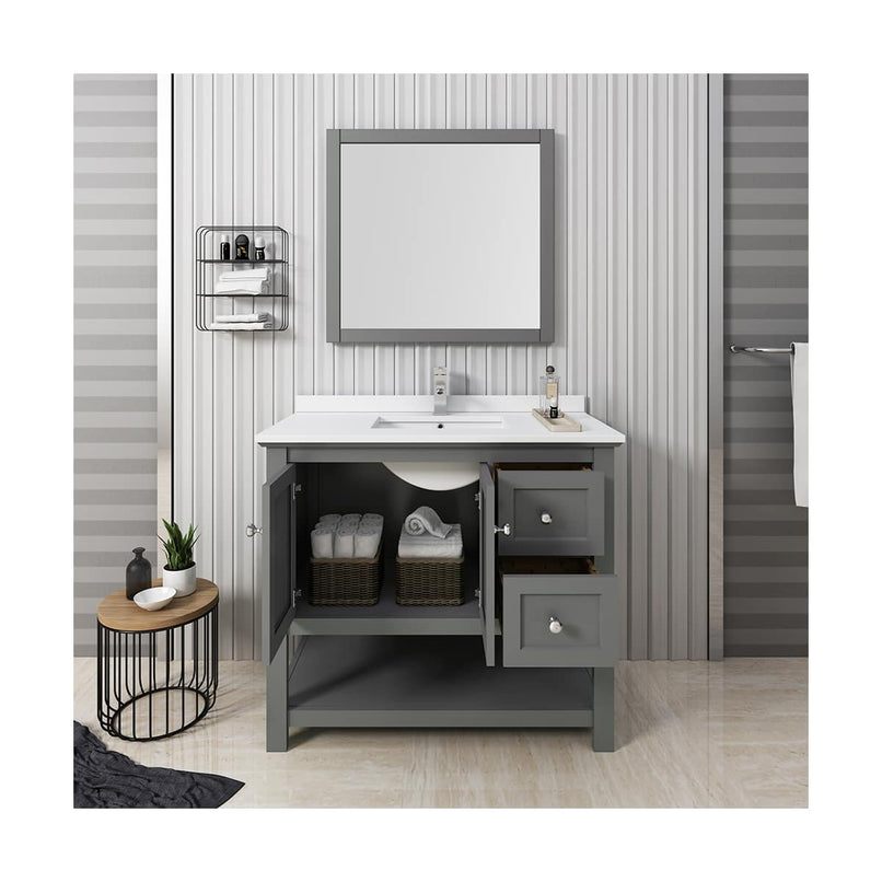 Manchester 42" Free Standing Single Basin Vanity Set with Cabinet, Quartz Vanity Top, and Framed Mirror - image 8