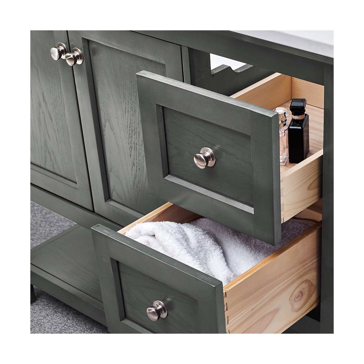 Manchester 42" Free Standing Single Basin Vanity Set with Cabinet, Quartz Vanity Top, and Framed Mirror - image 7