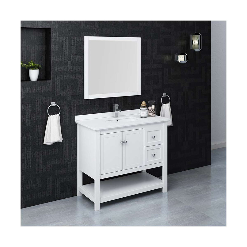 Manchester 42" Free Standing Single Basin Vanity Set with Cabinet, Quartz Vanity Top, and Framed Mirror - image 5