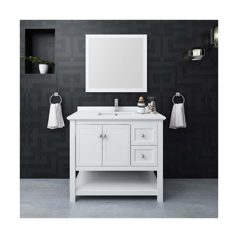 Manchester 42" Free Standing Single Basin Vanity Set with Cabinet, Quartz Vanity Top, and Framed Mirror - image 4