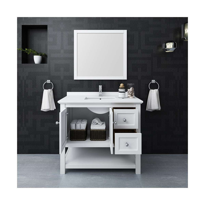 Manchester 42" Free Standing Single Basin Vanity Set with Cabinet, Quartz Vanity Top, and Framed Mirror - image 3