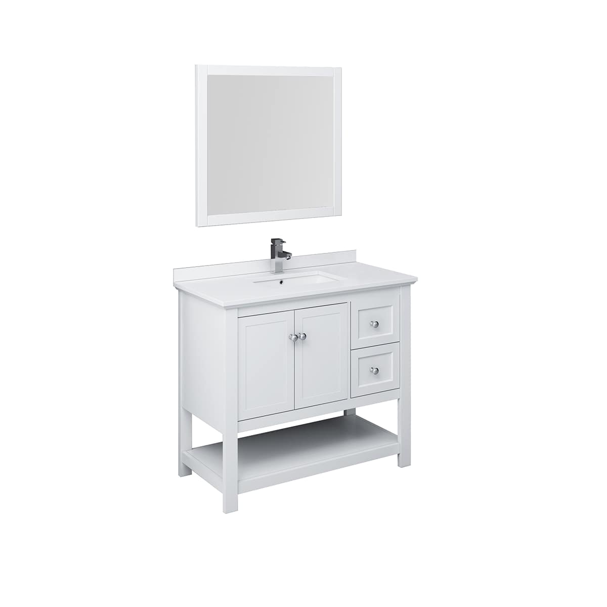 Manchester 42" Free Standing Single Basin Vanity Set with Cabinet, Quartz Vanity Top, and Framed Mirror
