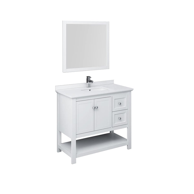 Manchester 42" Free Standing Single Basin Vanity Set with Cabinet, Quartz Vanity Top, and Framed Mirror - image 1