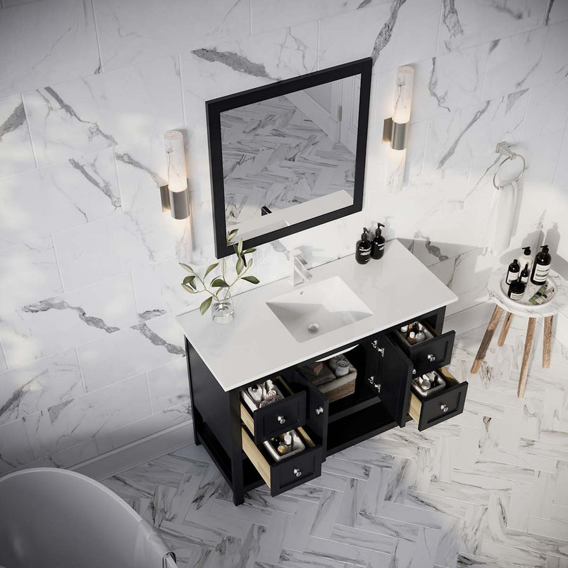 Manchester 48" Free Standing Single Basin Vanity Set with Cabinet, Quartz Vanity Top, and Framed Mirror - image 5