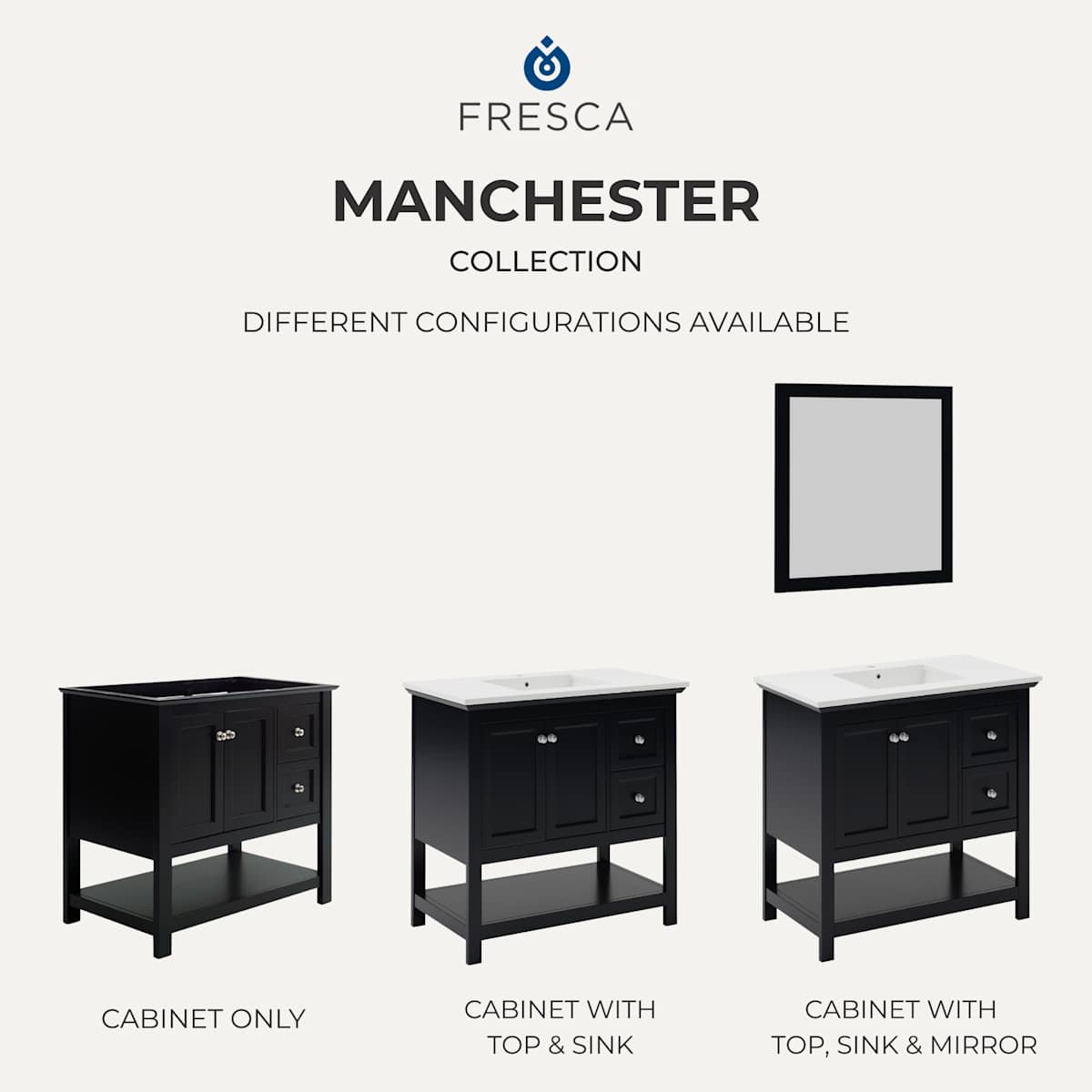 Manchester 48" Free Standing Single Basin Vanity Set with Cabinet, Quartz Vanity Top, and Framed Mirror