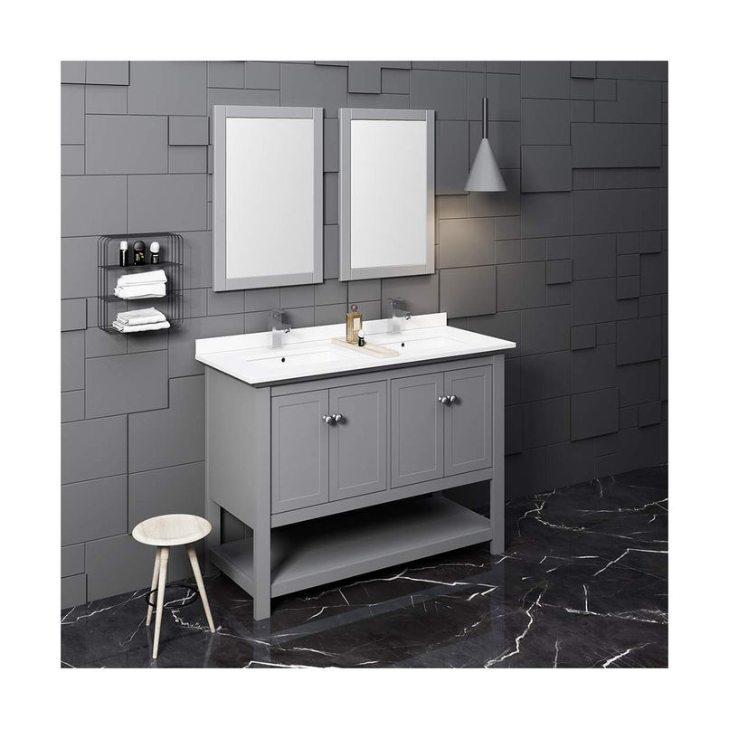 Manchester 48" Free Standing Double Basin Vanity Set with Cabinet, Quartz Vanity Top, and Framed Mirror - image 14