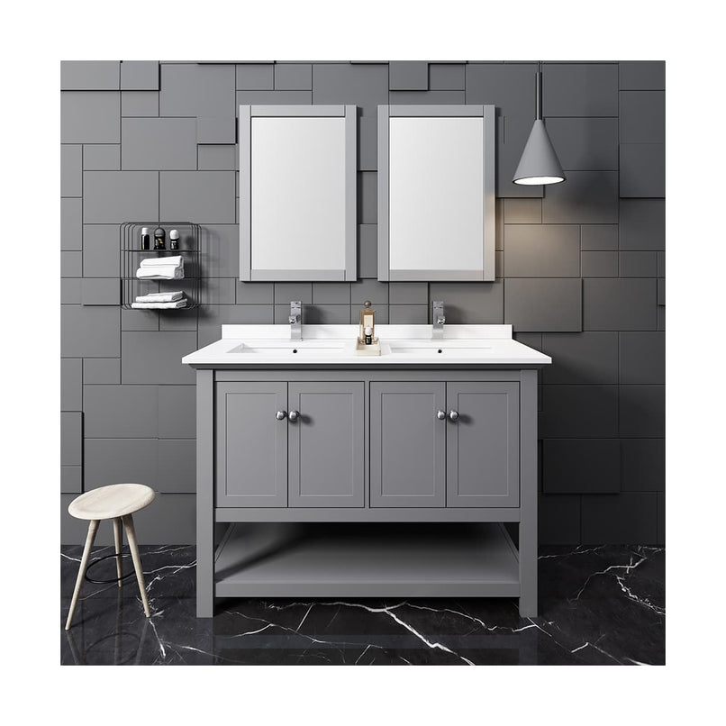 Manchester 48" Free Standing Double Basin Vanity Set with Cabinet, Quartz Vanity Top, and Framed Mirror - image 13