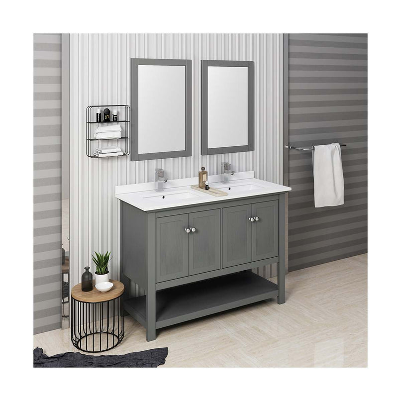 Manchester 48" Free Standing Double Basin Vanity Set with Cabinet, Quartz Vanity Top, and Framed Mirror - image 10